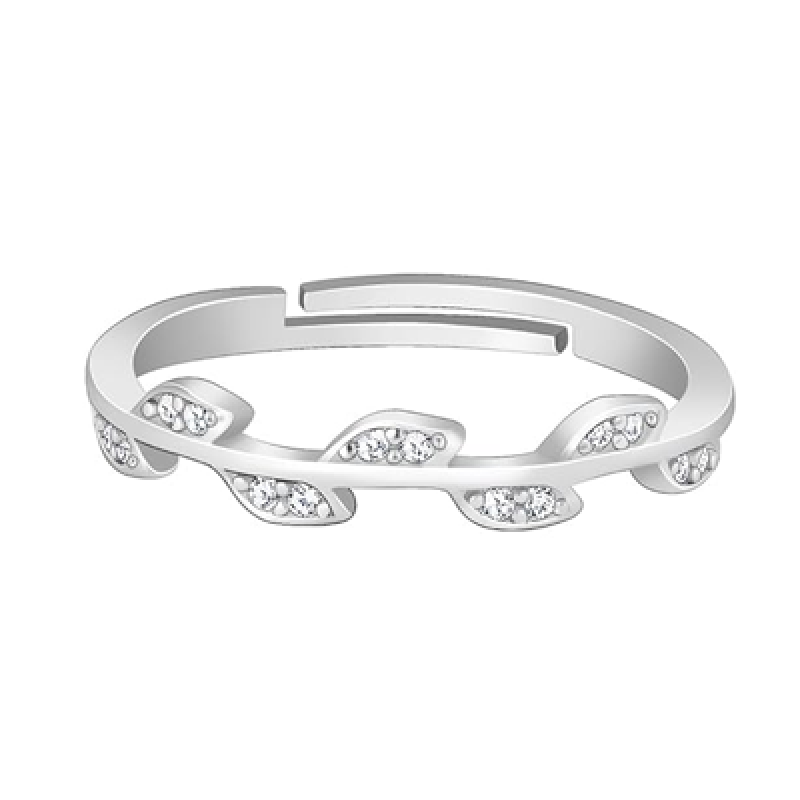 Silver Zircon Vine Shine Ring, Adjustable Ring