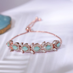 Women Rose Gold-Plated Sea Green Diamond Studded Bracelet