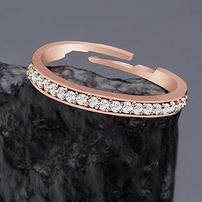 Rose Gold Cubic Contemporary Brass Sleek Adjustable Ring For Women