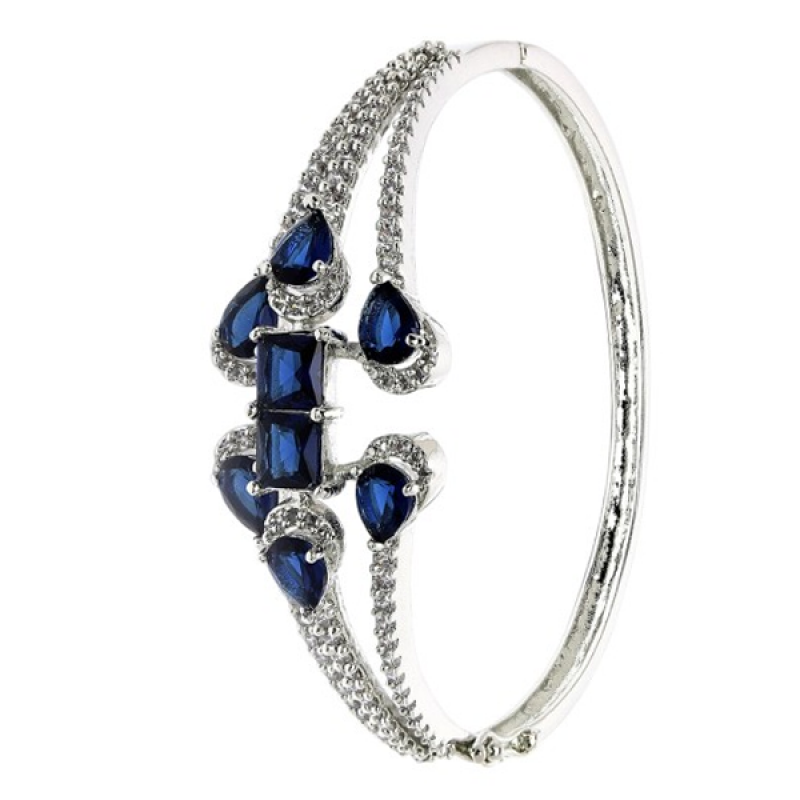 Silver-Plated Diamond Studded Bangle-Style Bracelet