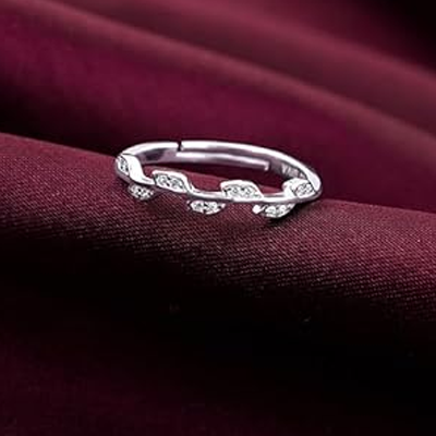 Silver Zircon Vine Shine Ring, Adjustable Ring